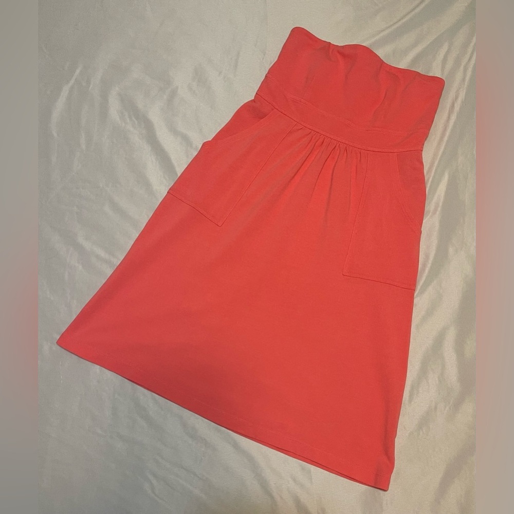 Coral pique strapless sundress with POCKETS